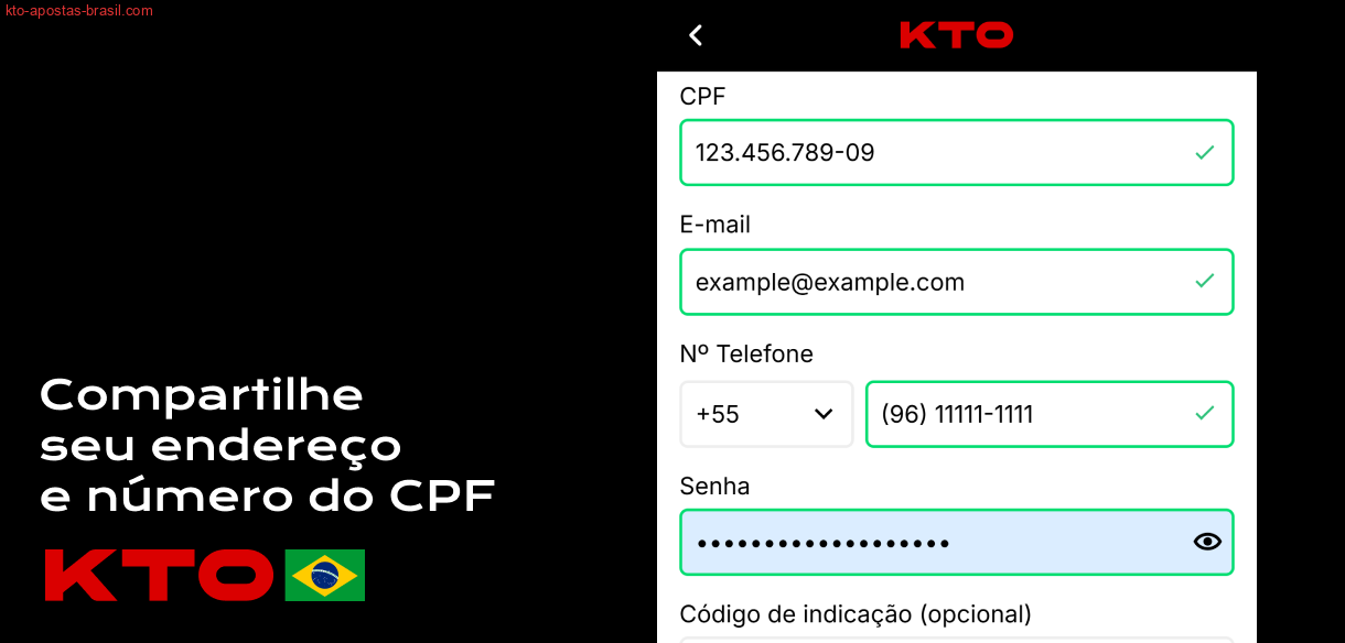 Preencha seu número de CPF, concorde com as regras e finalize o cadastro na KTO Brasil